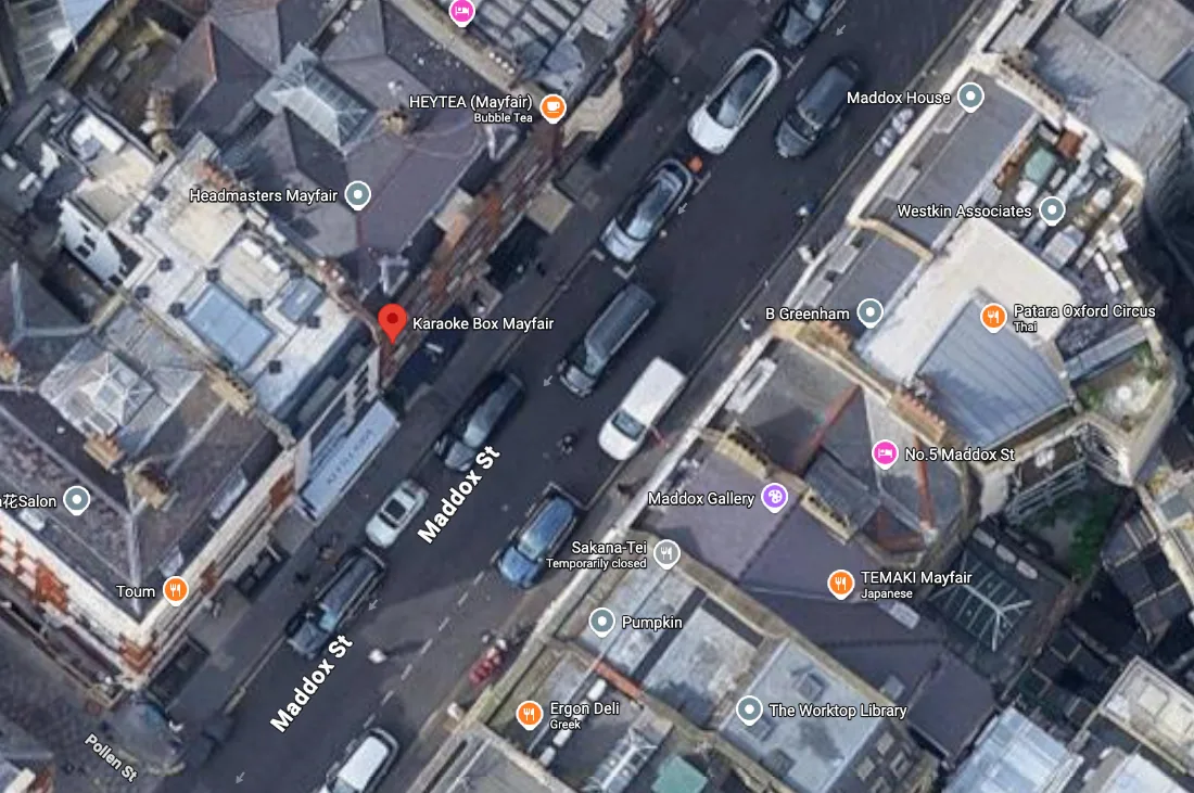 Aerial map of Karaoke Box Mayfair